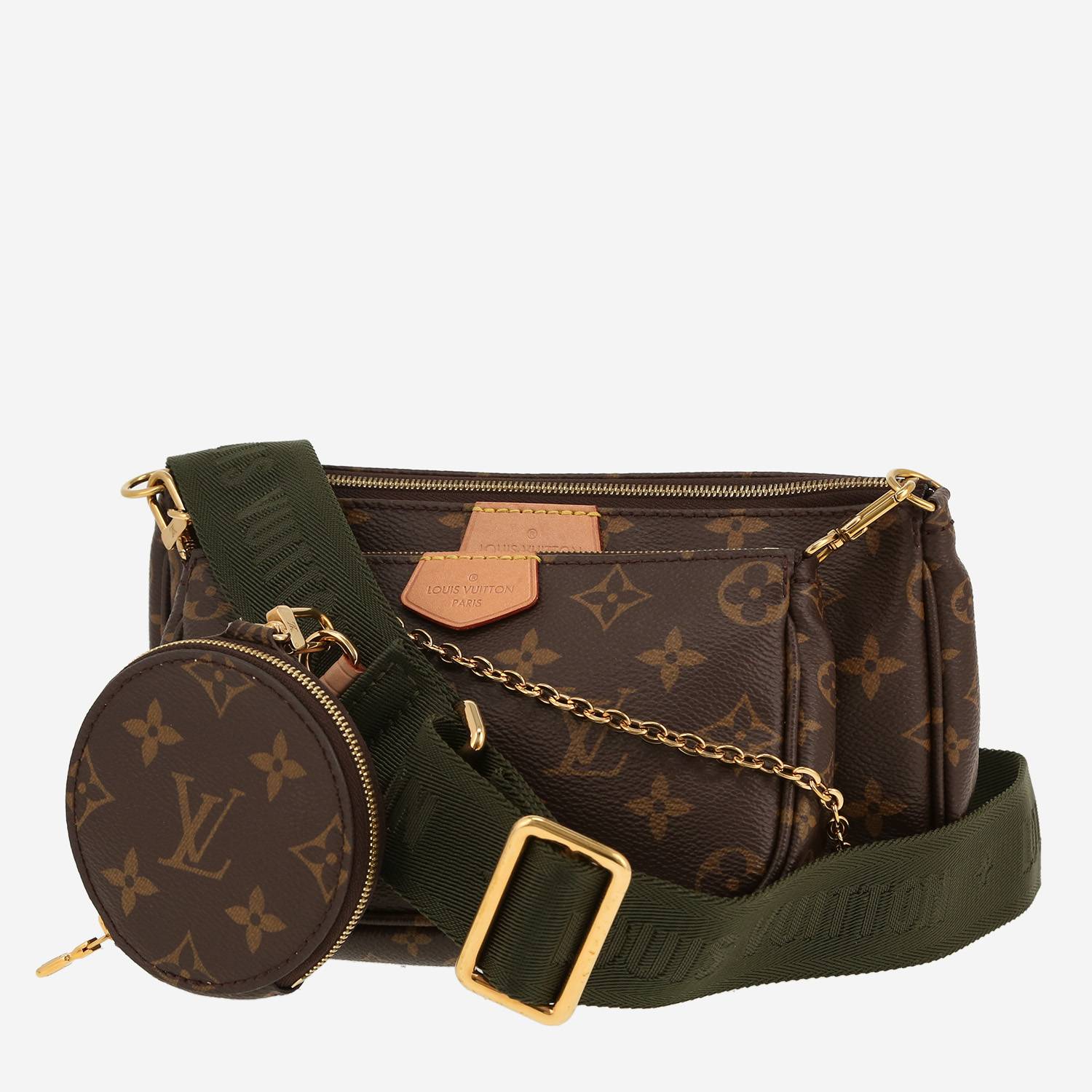 Sac bandoulière Louis Vuitton  Multi-Pochette en toile monogram marron et cuir naturel
