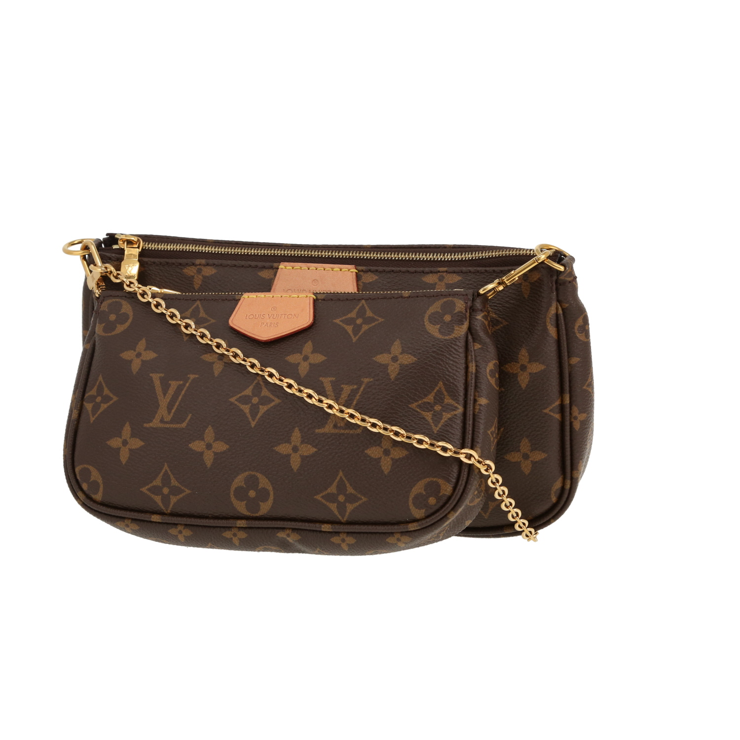 Borsa a tracolla Louis Vuitton  Multi-Pochette in tela monogram marrone e pelle naturale - Detail D5