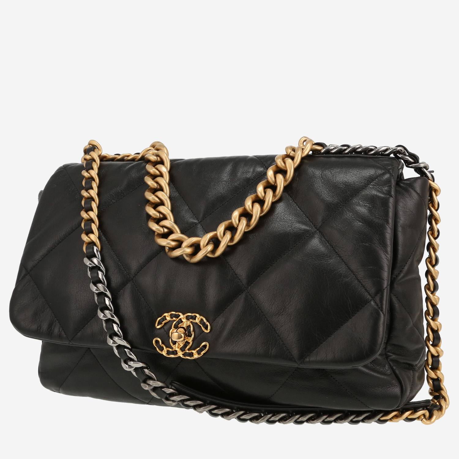 Bolso bandolera Chanel  19 modelo grande  en cuero acolchado negro