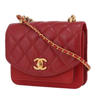 Sac bandoulière Chanel   en cuir matelassé rouge