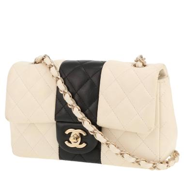 Sac bandoulière Chanel  Mini Timeless en cuir matelassé blanc et noir