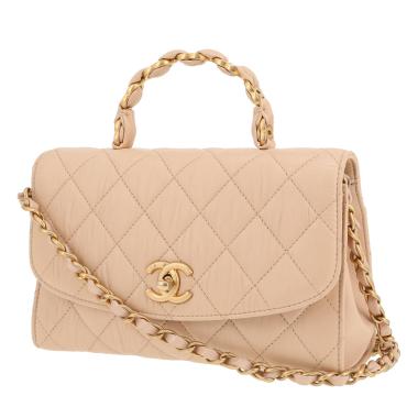 Sac bandoulière Chanel  Top Handle en cuir matelassé beige