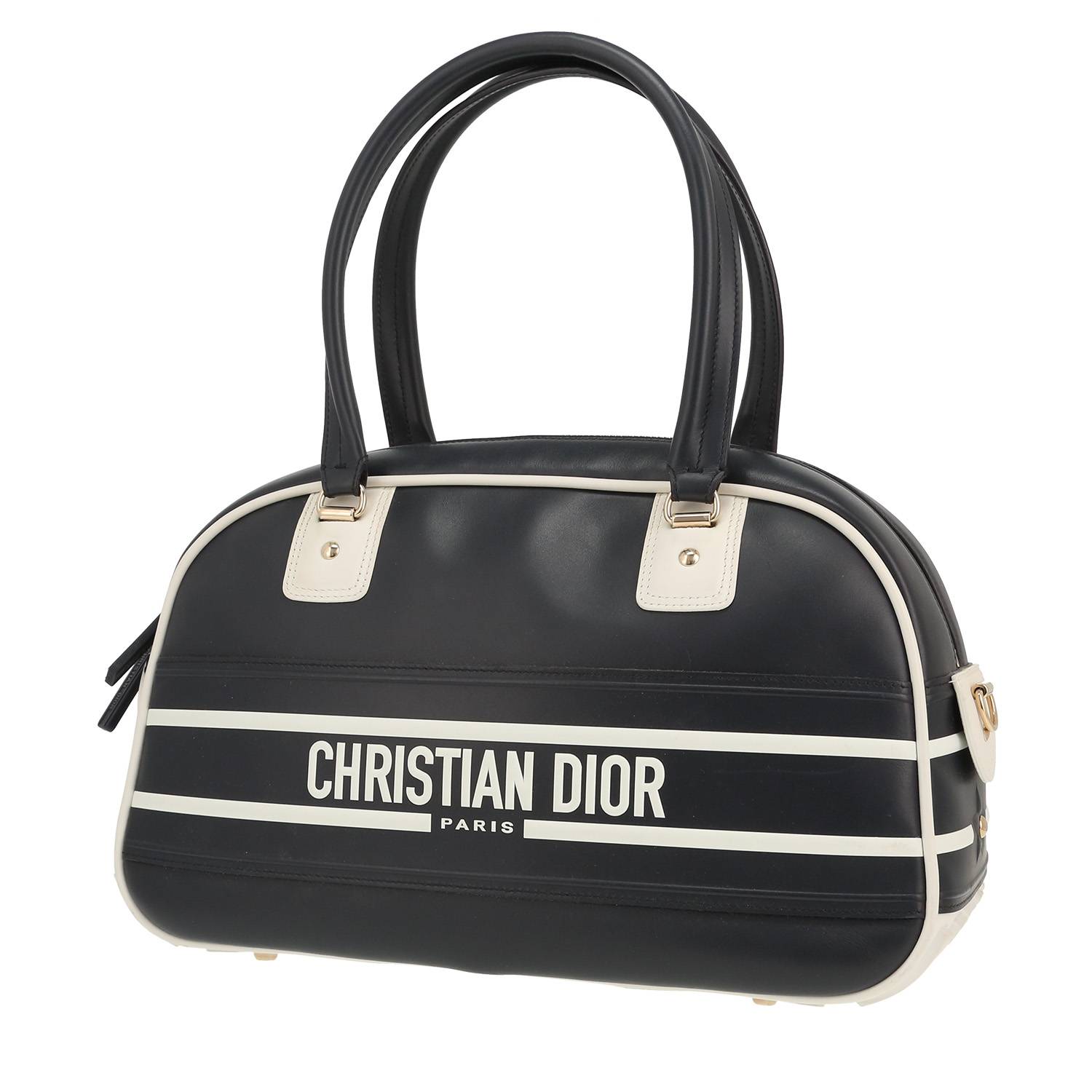 Sac à main Dior Bowling en cuir bleu-marine et blanc Sac à main Dior Bowling en cuir bleu-marine et blanc