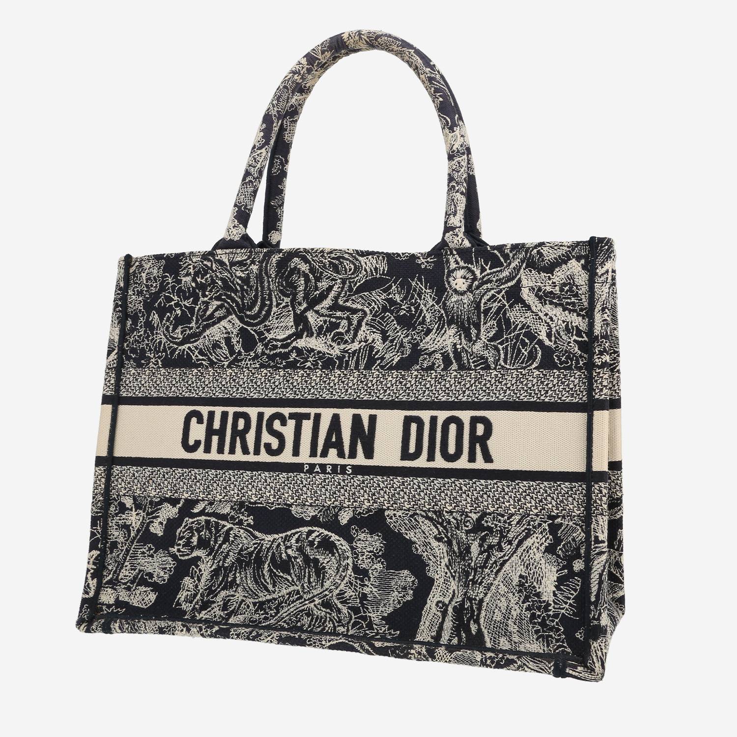 Shopping bag Dior  Book Tote modello medio  in tela con stampa a motivi bianca e blu