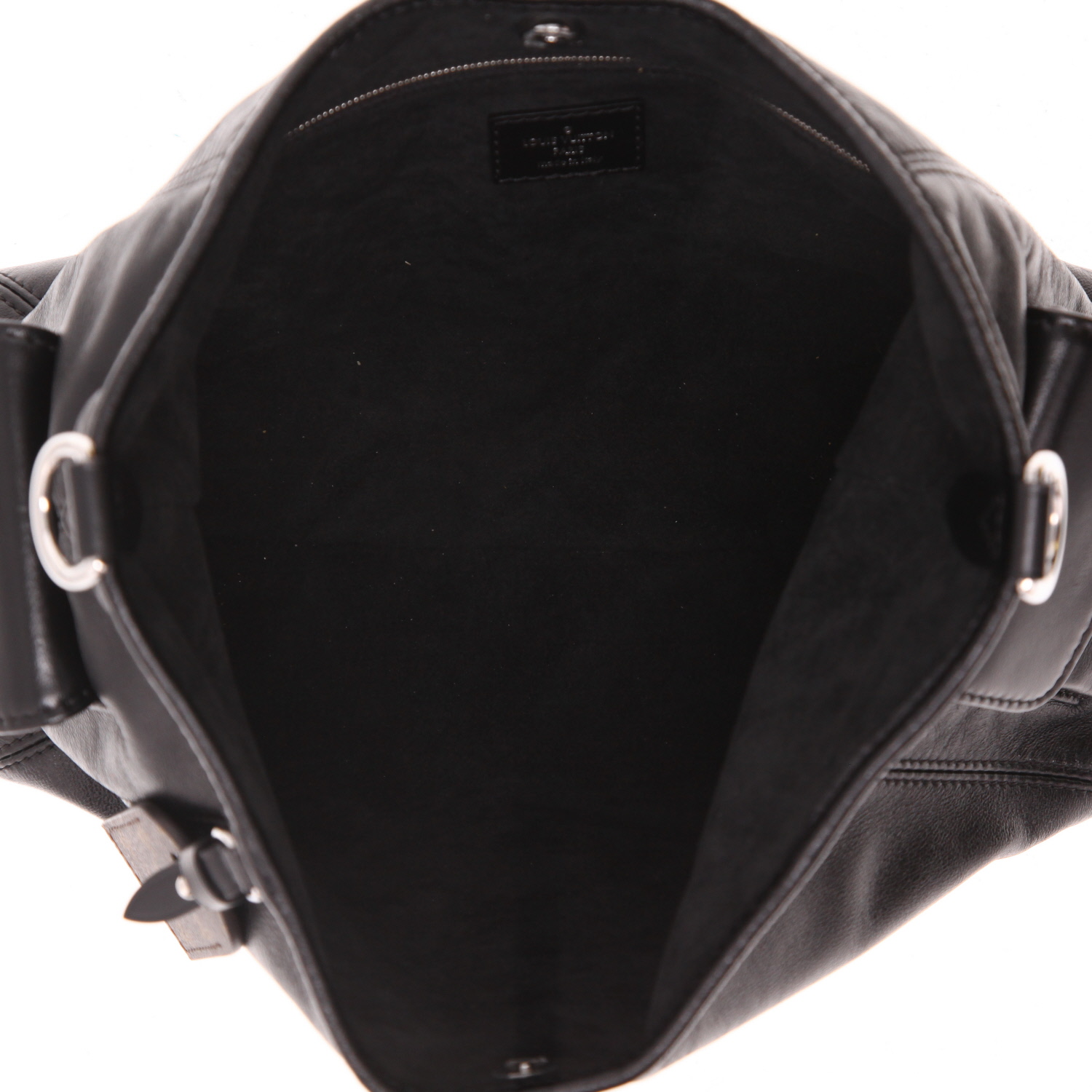 Bolso bandolera Louis Vuitton  Carryall en cuero negro y lona Monogram marrón - Detail D3