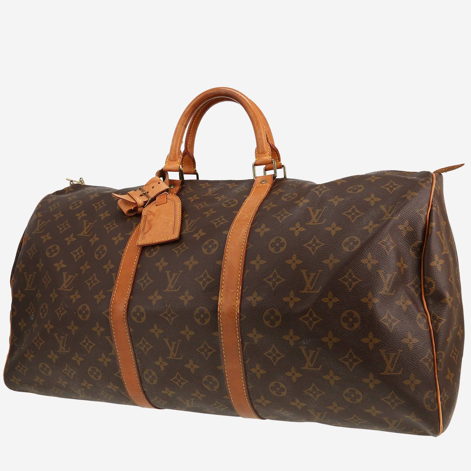 Sac de voyage Louis Vuitton  Keepall 55 en toile monogram marron et cuir naturel