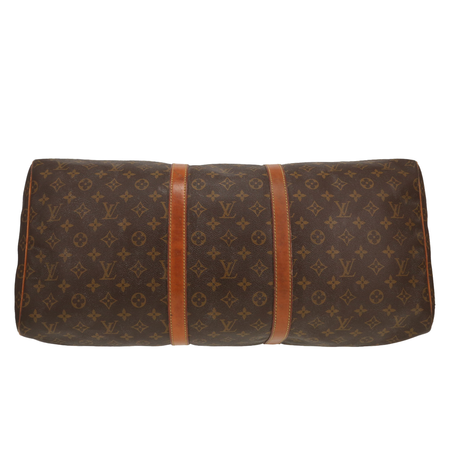 Sac de voyage Louis Vuitton  Keepall 55 en toile monogram marron et cuir naturel - Detail D1