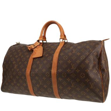 Sac de voyage Louis Vuitton  Keepall 55 en toile monogram marron et cuir naturel