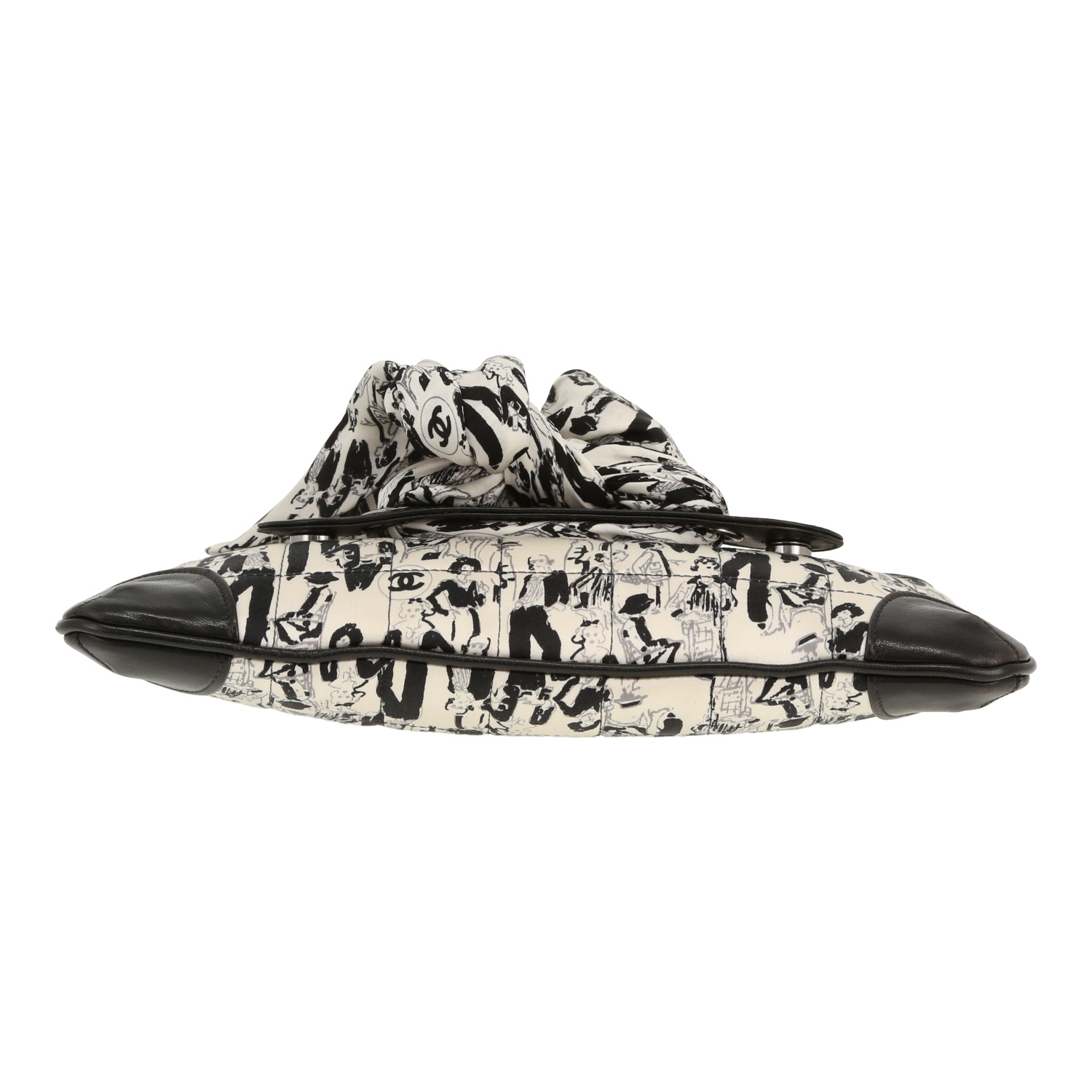 Borsa Chanel   in seta nera e bianca e pelle nera - Detail D1