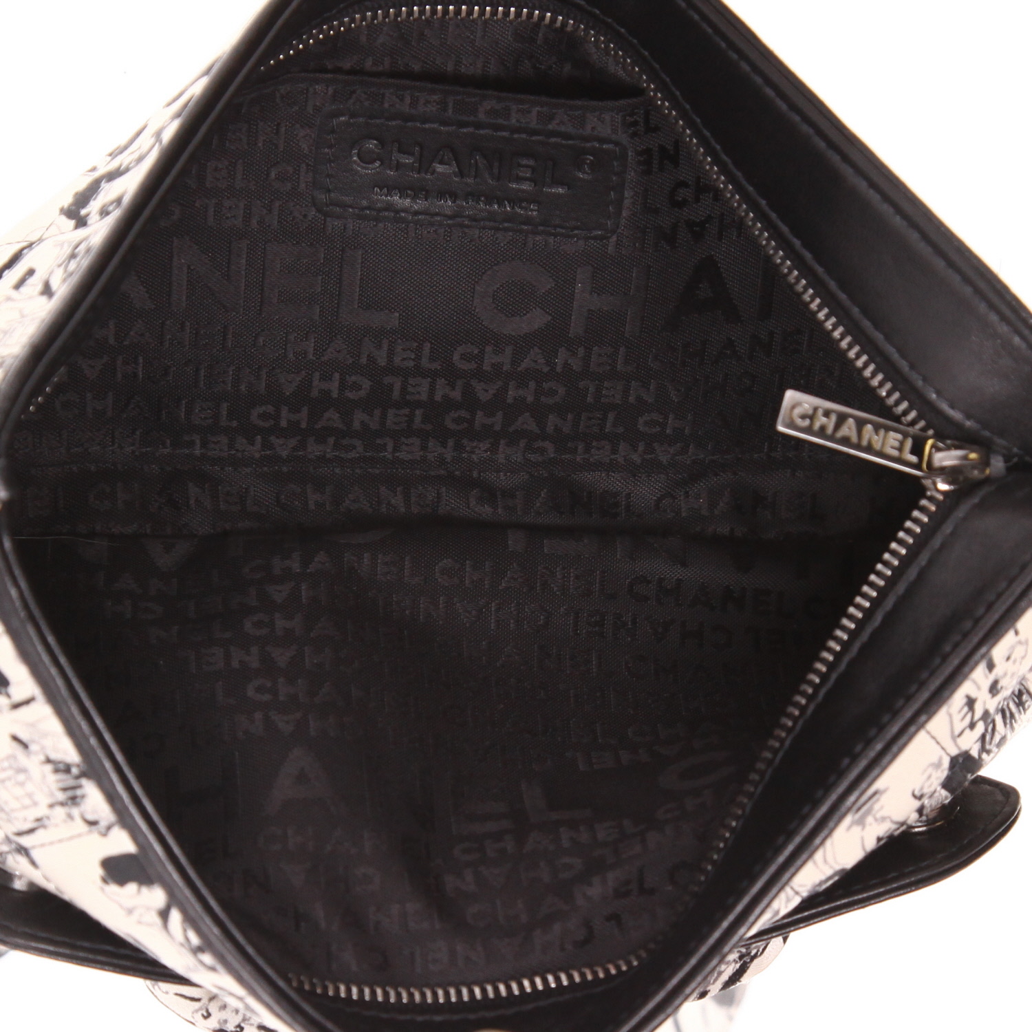 Borsa Chanel   in seta nera e bianca e pelle nera - Detail D3