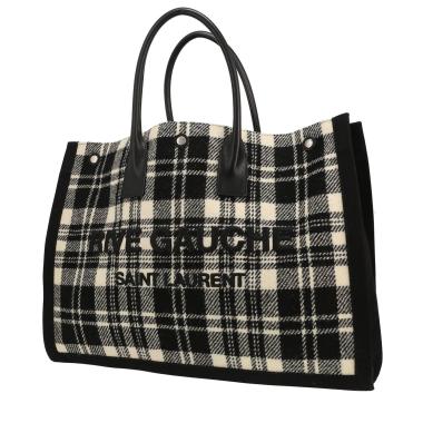 Sac cabas Saint Laurent   en toile noire et blanche et cuir noir