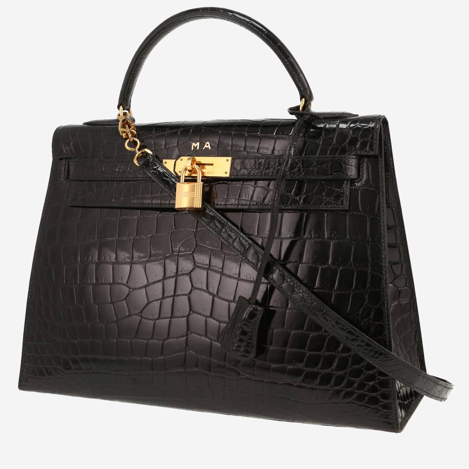 Sac à main Hermès  Kelly 32 cm en crocodile noir