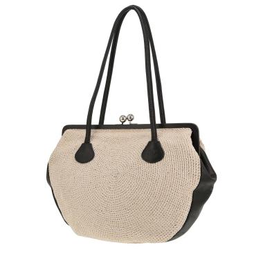 Borsa Chanel  Vintage in tela bianca e pelle nera