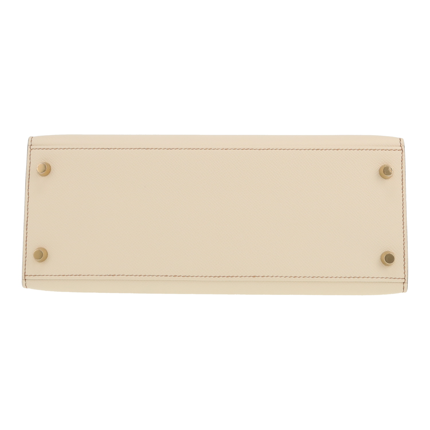Bolso de mano Hermès  Kelly 28 cm en cuero epsom Craie y color oro - Detail D1