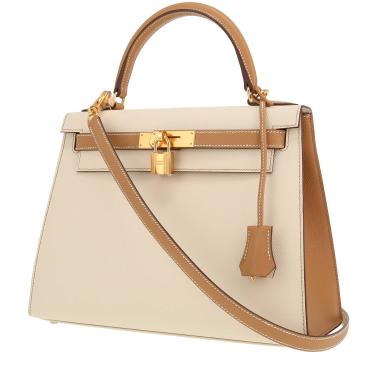 Bolso de mano Hermès  Kelly 28 cm en cuero epsom Craie y color oro