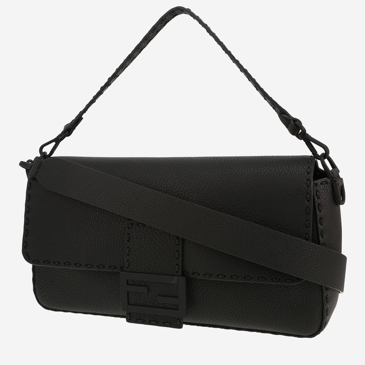 Bolso de mano Fendi  Maxi Baguette en cuero granulado negro