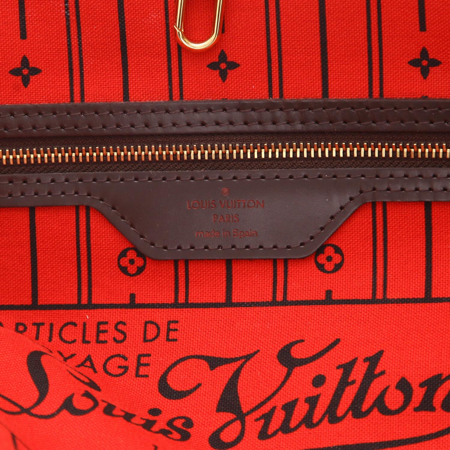 Bolso Cabás Louis Vuitton  Neverfull en lona a cuadros ébano y cuero marrón - Detail D2