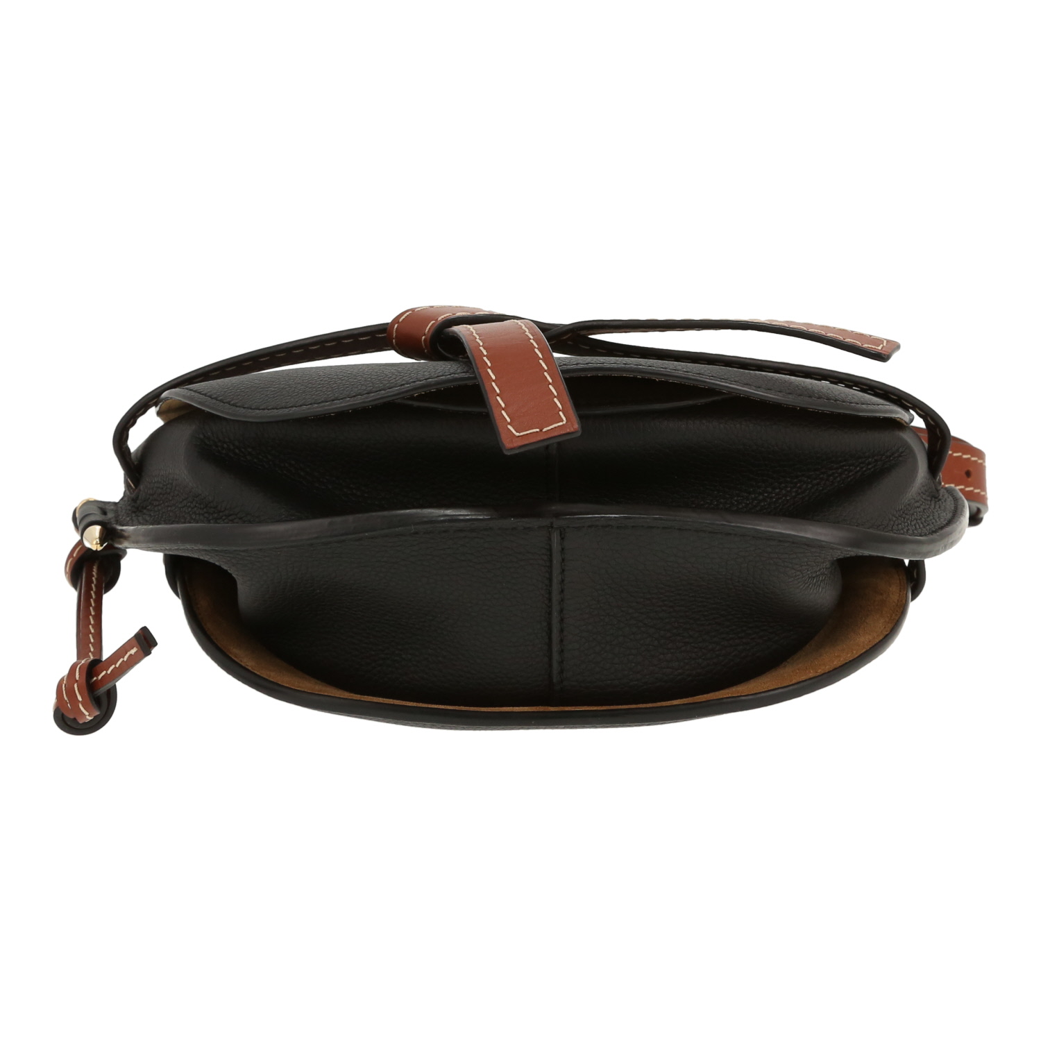 Sac bandoulière Loewe  Gate en cuir grainé noir et marron - Detail D1