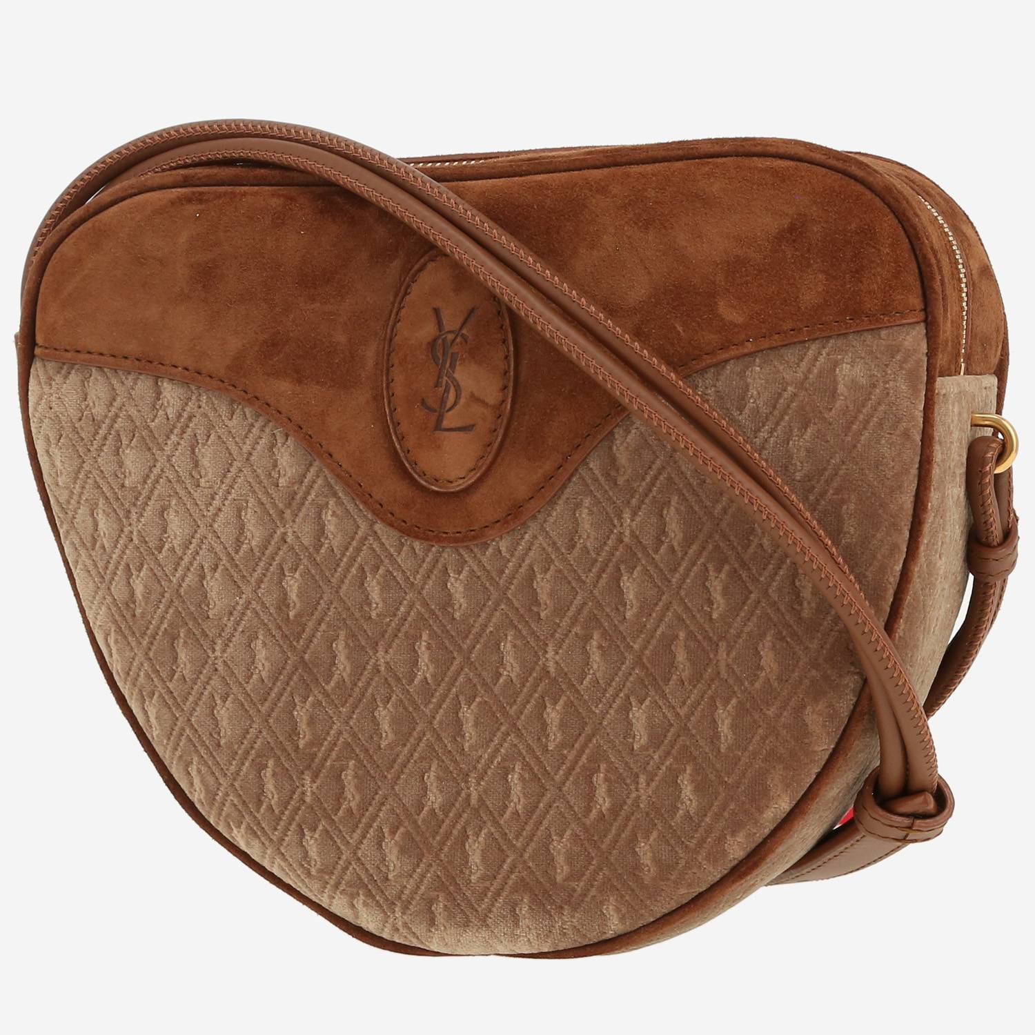 Borsa a tracolla Saint Laurent  Sac Coeur in Veau velours marrone e velluto marrone