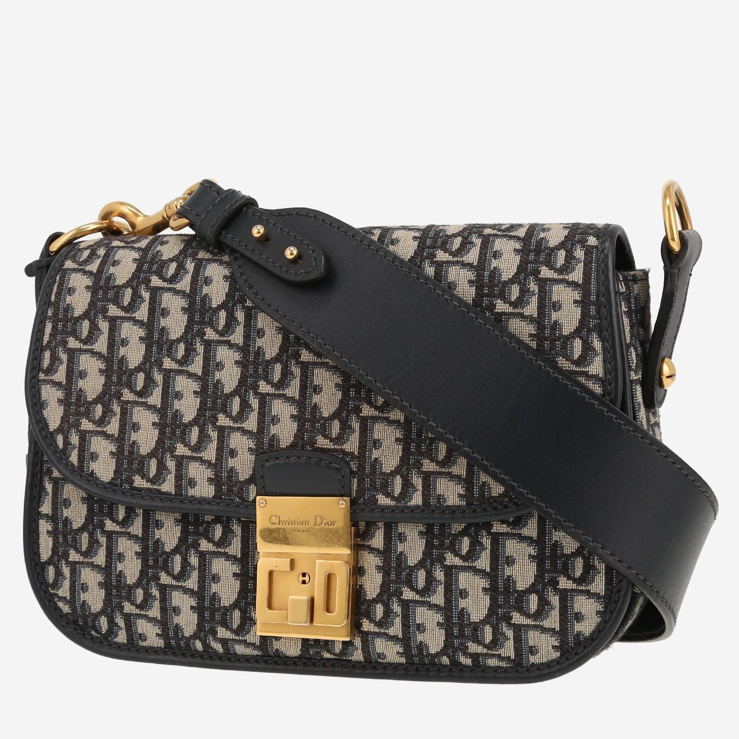 Sac bandoulière Dior   en toile monogram Oblique bleu-marine et cuir bleu-marine