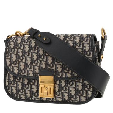 Borsa a tracolla Dior   in tessuto a monogramma Oblique blu marino e pelle blu marino