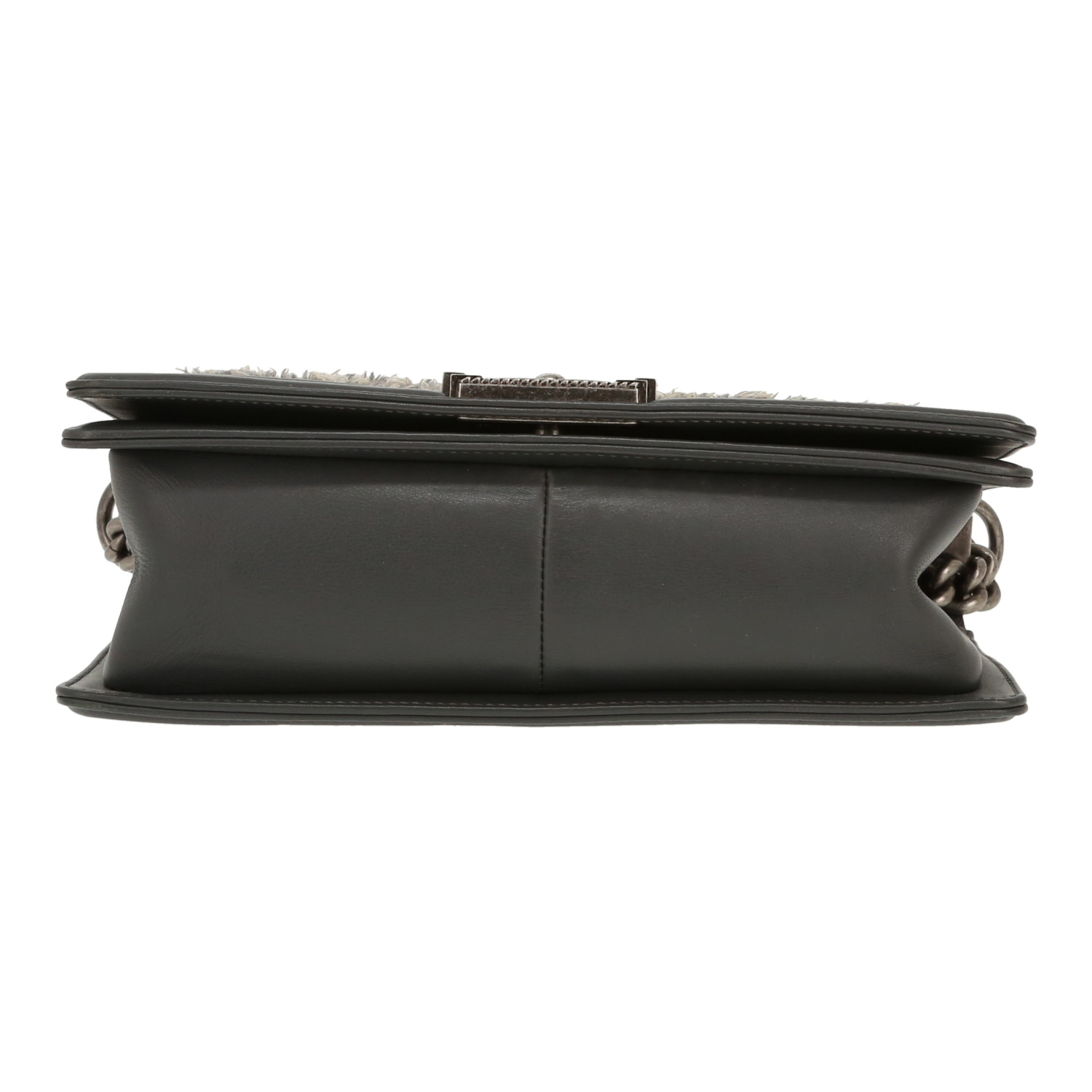 Borsa a tracolla Chanel  Boy in tweed grigio e pelle trapuntata grigia - Detail D1