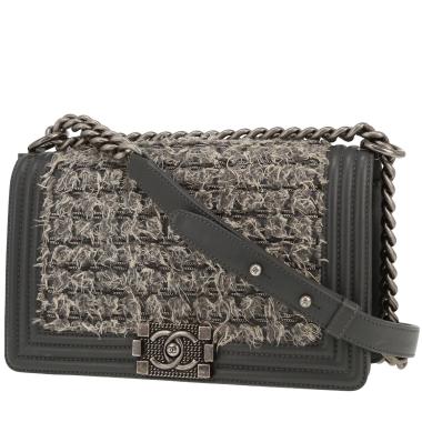 Bolso bandolera Chanel  Boy en tweed gris y cuero acolchado gris