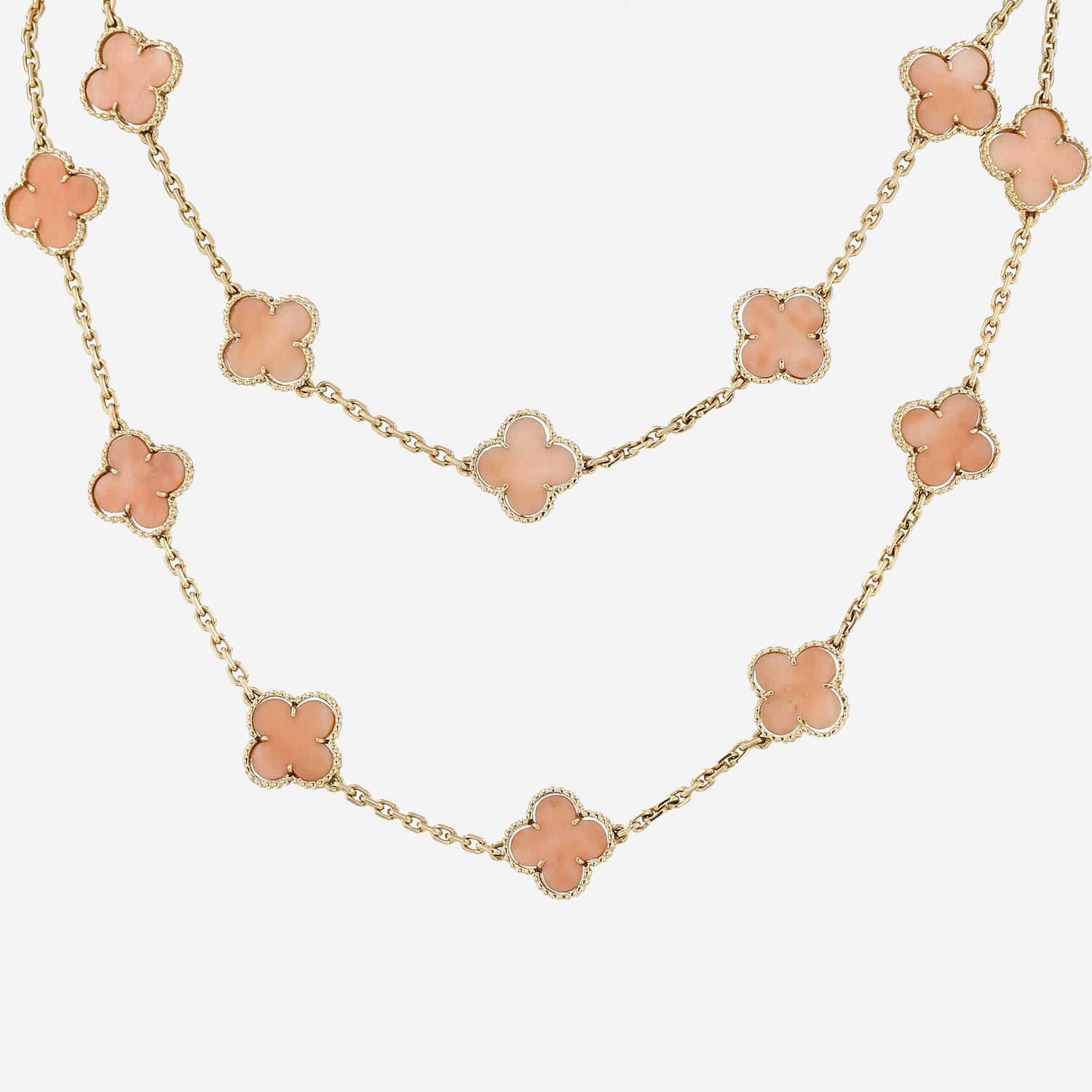 Van Cleef & Arpels Vintage Alhambra long necklace in yellow gold and coral
