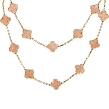 Collana lunga Van Cleef & Arpels Vintage Alhambra in oro giallo e corallo