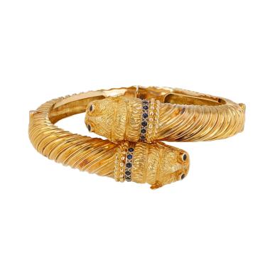 Brazalete articulado Lalaounis Animal Head de oro amarillo y zafiros