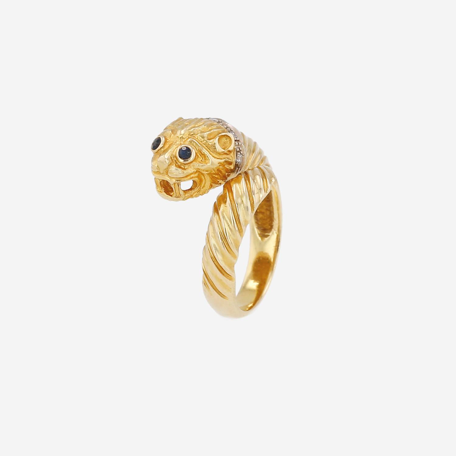 Bague Lalaounis Animal Head en or jaune, diamants et saphirs