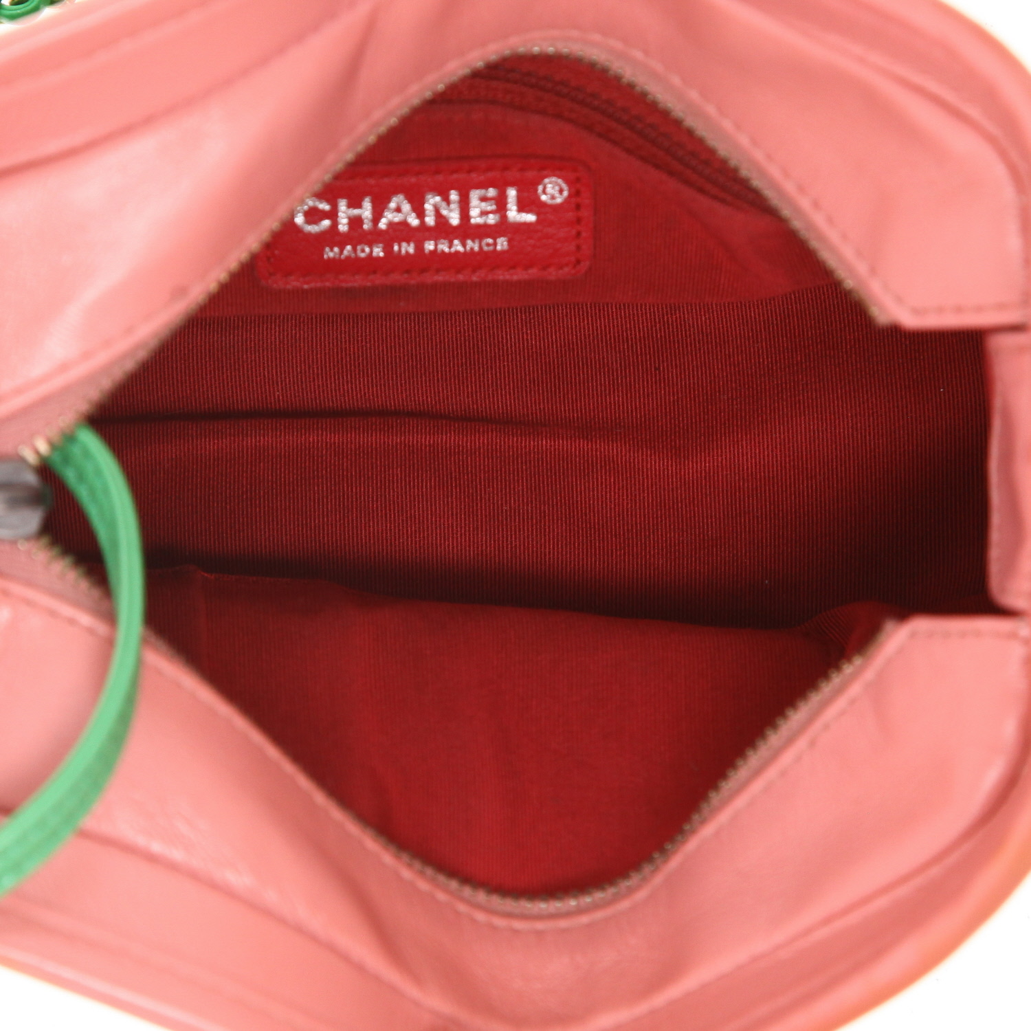 Chanel  Gabrielle  small model  shoulder bag  in green and pink leather  and yellow Veau velours - Detail D3