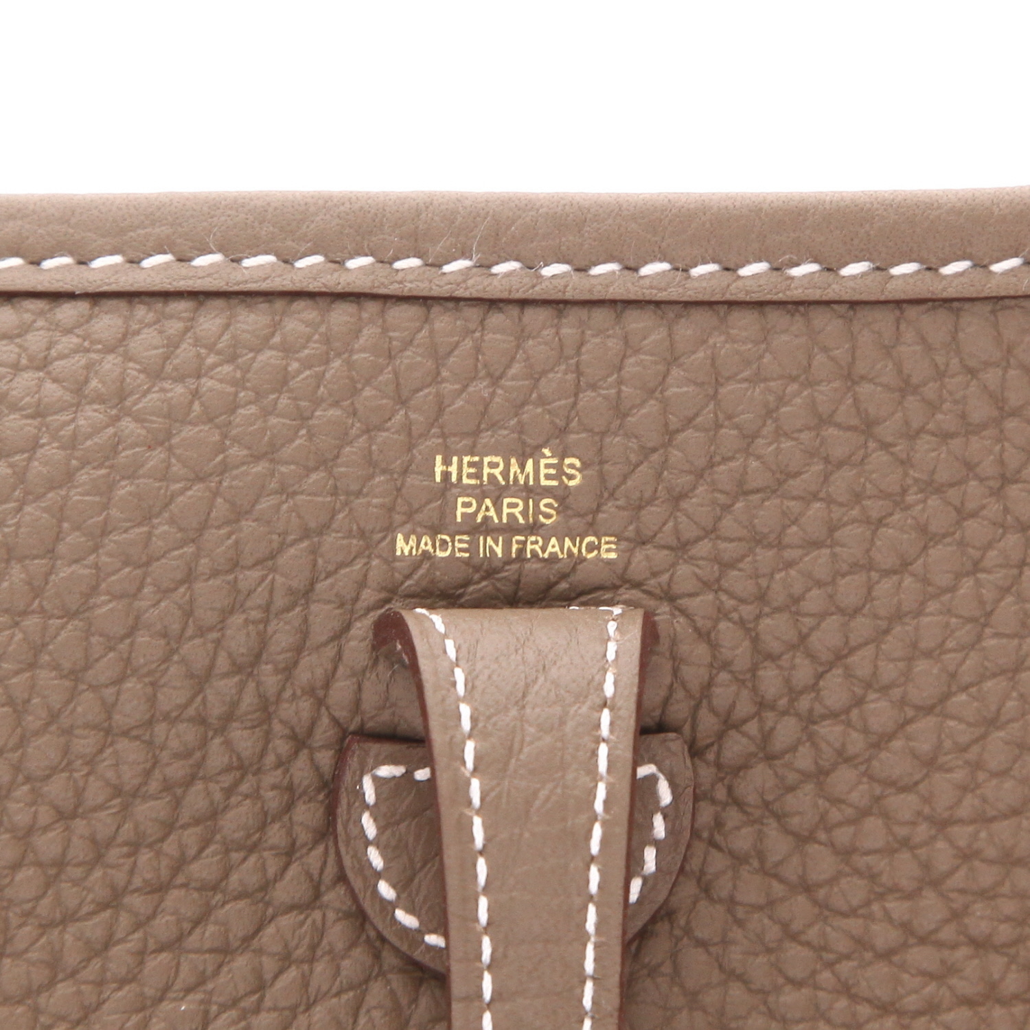 Hermès  Mini Evelyne shoulder bag  in etoupe leather taurillon clémence - Detail D2