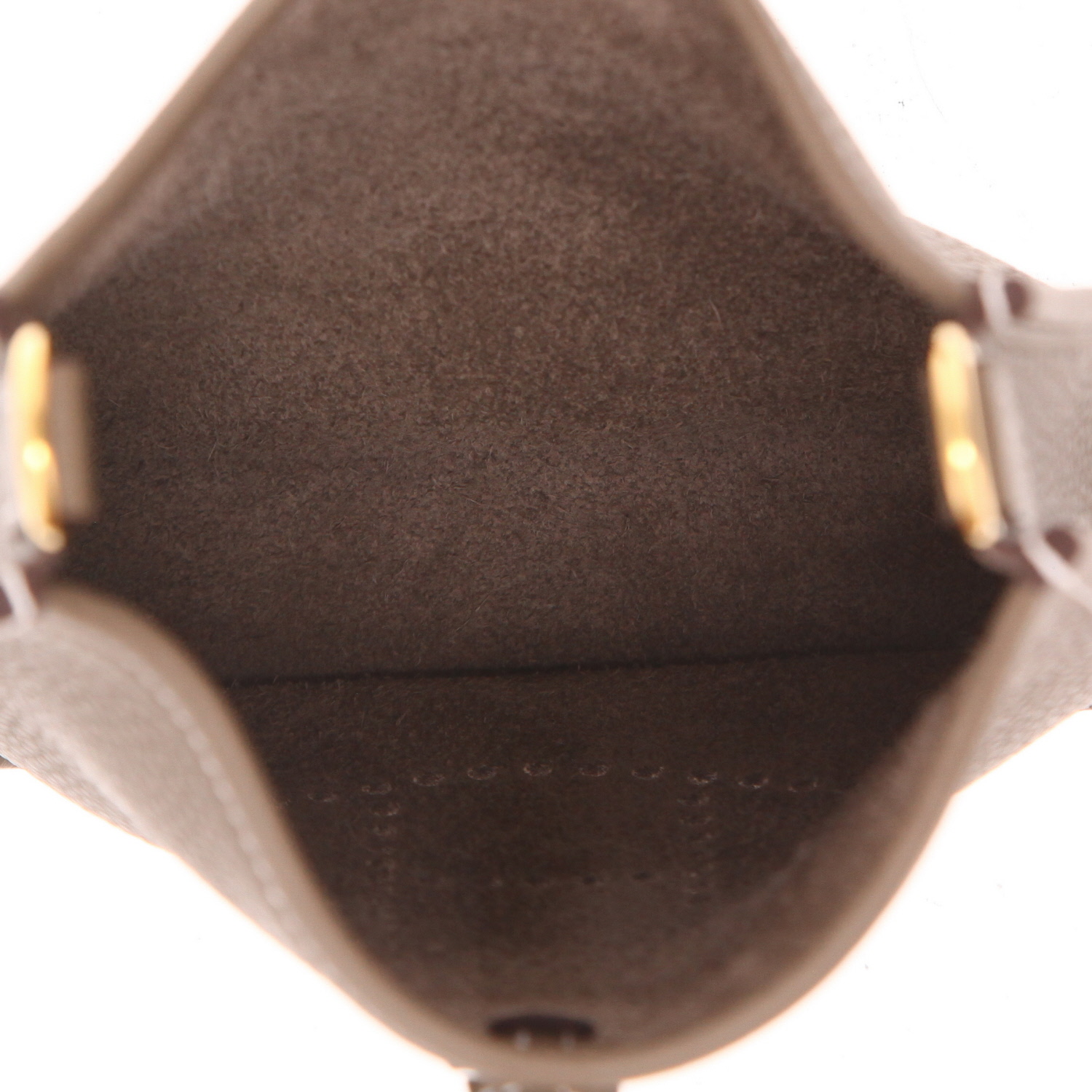 Sac bandoulière Hermès  Mini Evelyne en cuir taurillon clémence étoupe - Detail D3