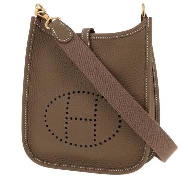 Bolso bandolera Hermès  Mini Evelyne en cuero taurillon clémence marrón etoupe