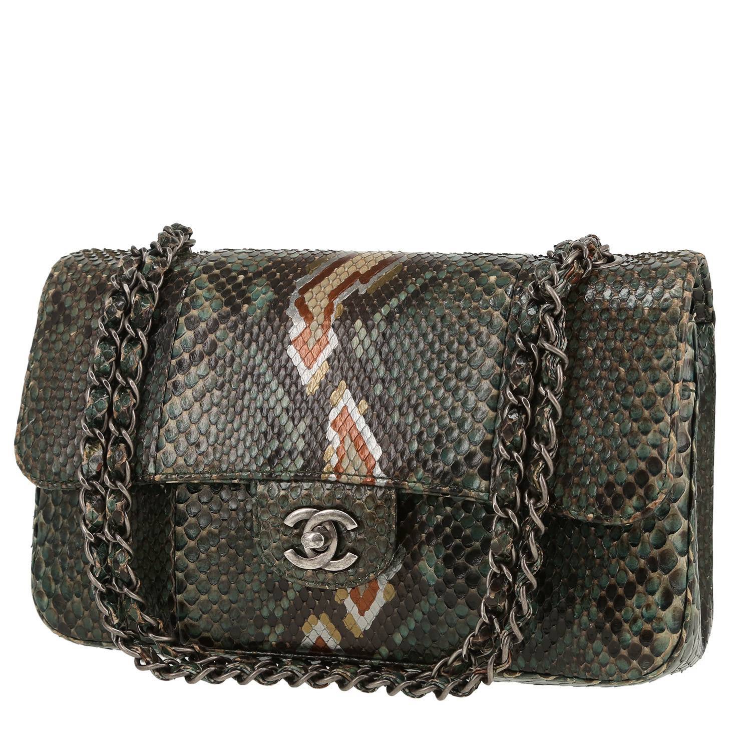 Sac Chanel Timeless Classic Python Vert Occasion