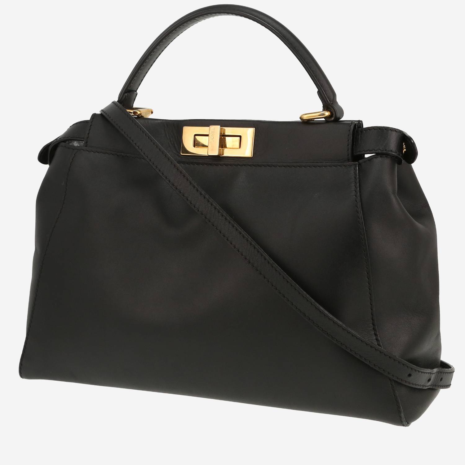 Bolso de mano Fendi  Peekaboo modelo mediano  en cuero negro