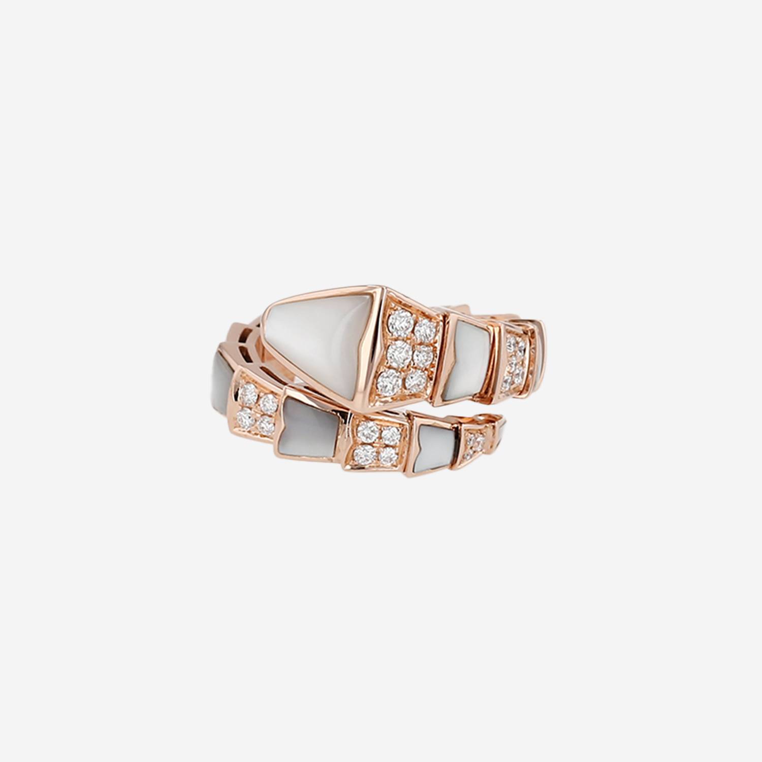 Bulgari Serpenti Viper ring in pink gold, diamonds and mother of pearl