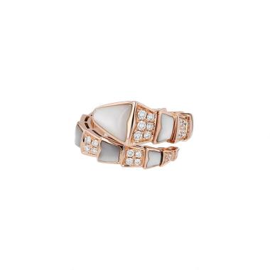 Bulgari Serpenti Viper ring in pink gold, diamonds and mother of pearl (Turbo Marmoratus)