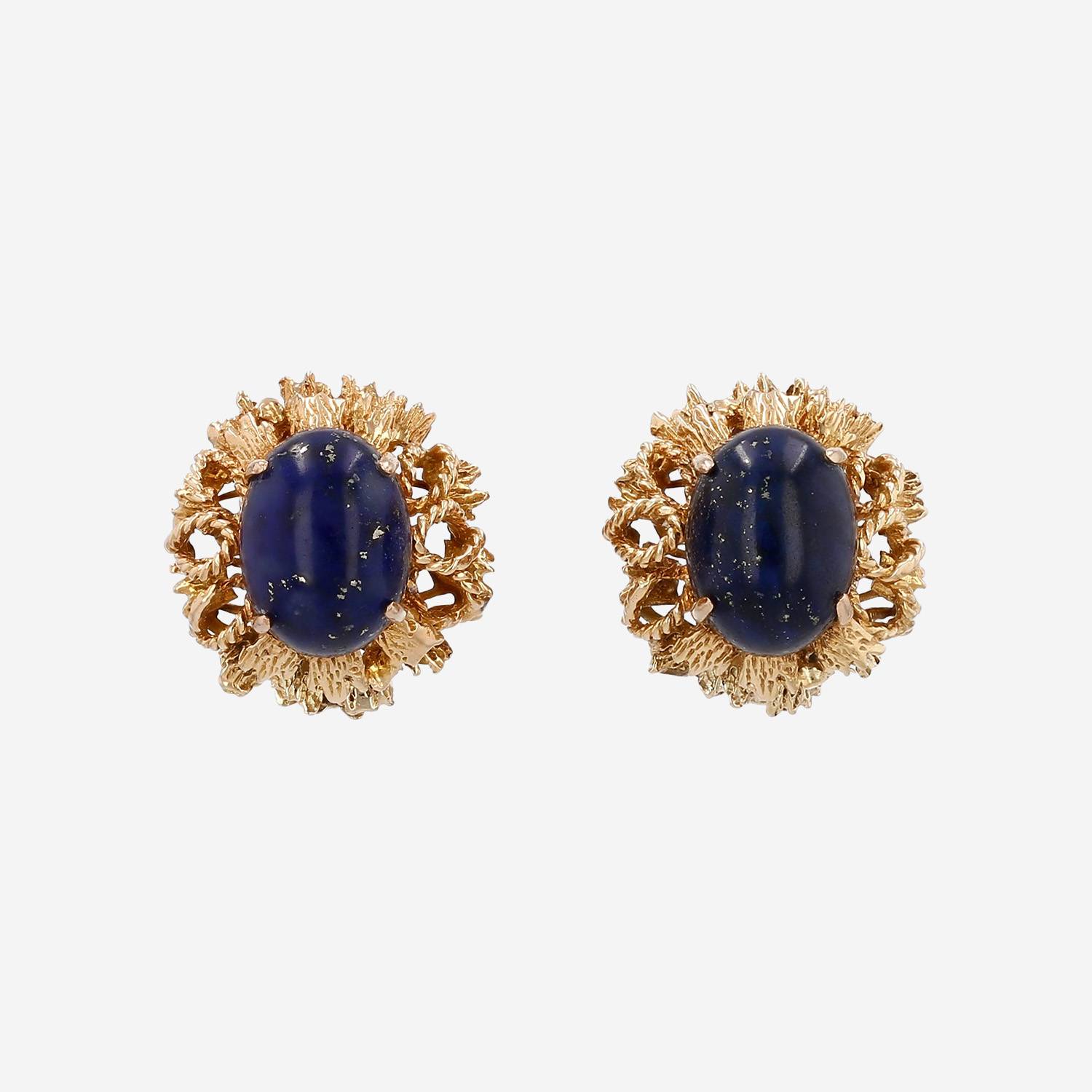 Vintage   1970's earrings in 14 karats yellow gold and lapis-lazuli