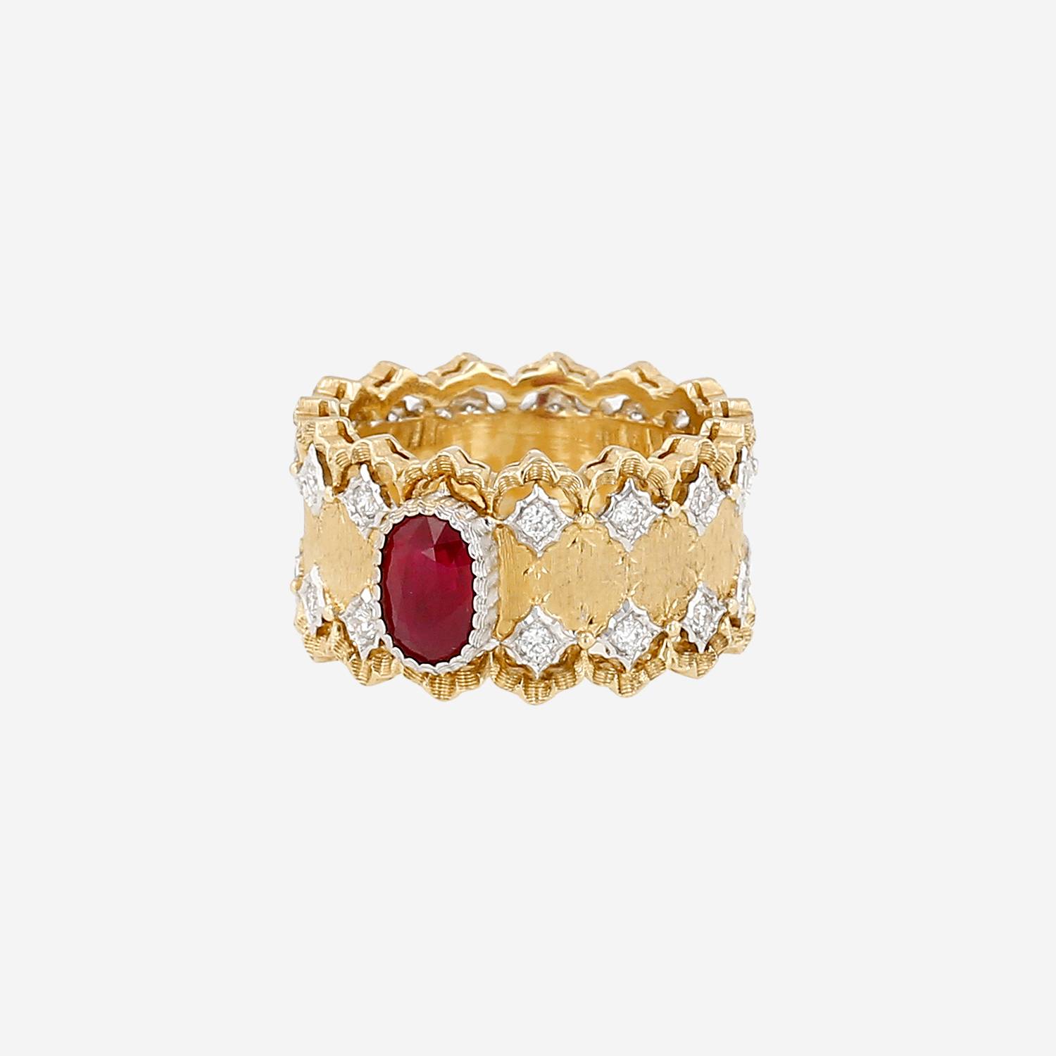 Buccellati  sleeve ring in yellow gold, ruby and diamonds