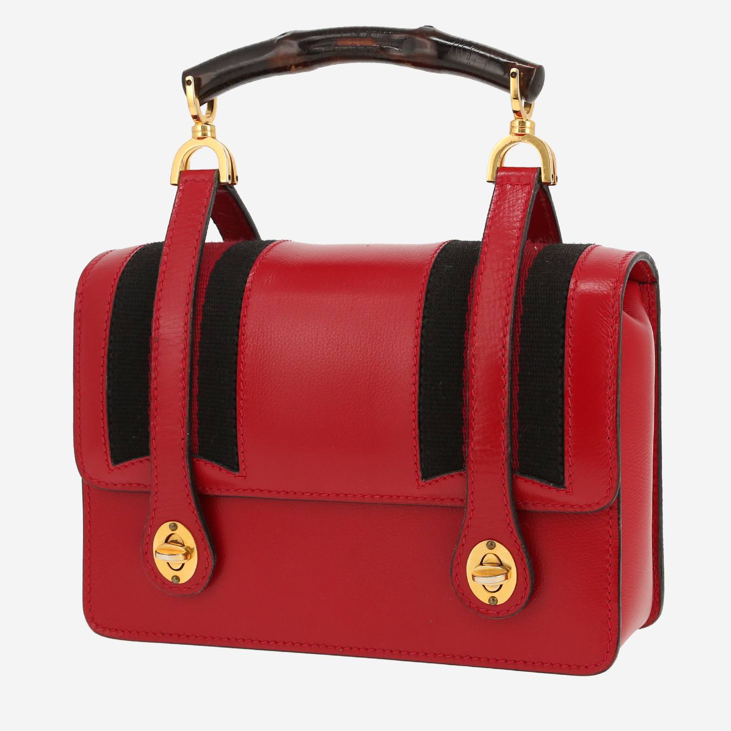 Bolso de mano Gucci   en cuero rojo y lona negra