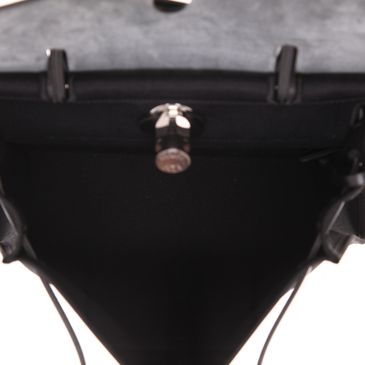 Borsa da spalla o a mano Hermès  Herbag in tela nera e pelle nera - Detail D3