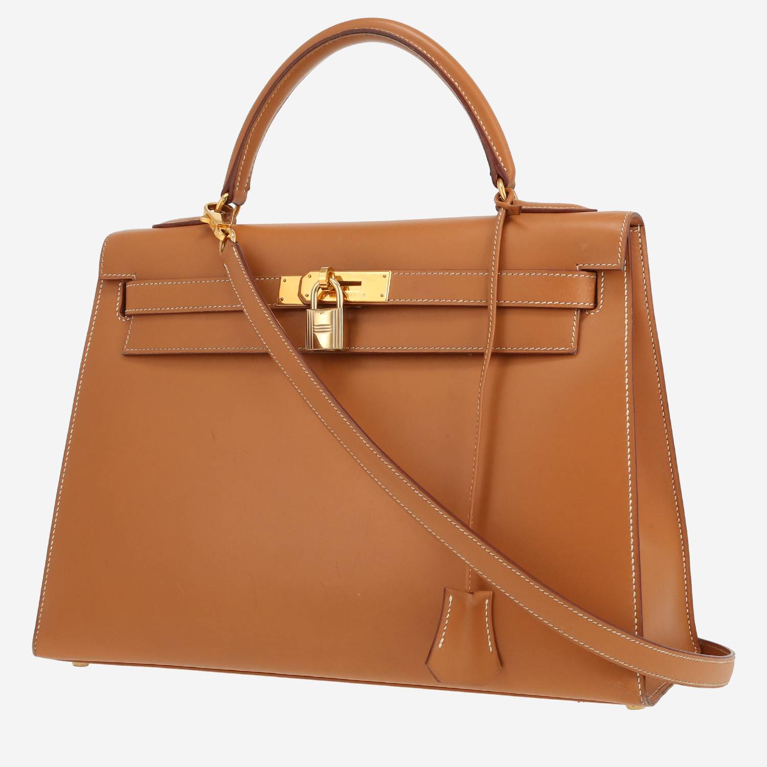 Bolso de mano Hermès  Kelly 32 cm en cuero box color oro