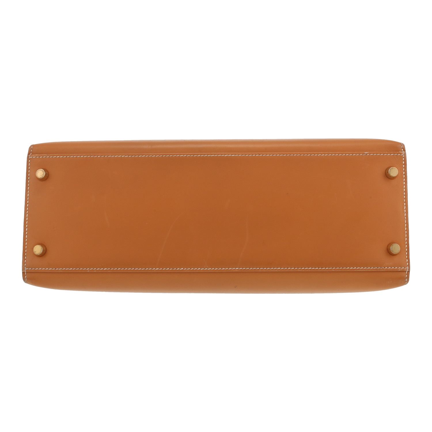 Bolso de mano Hermès  Kelly 32 cm en cuero box color oro - Detail D1