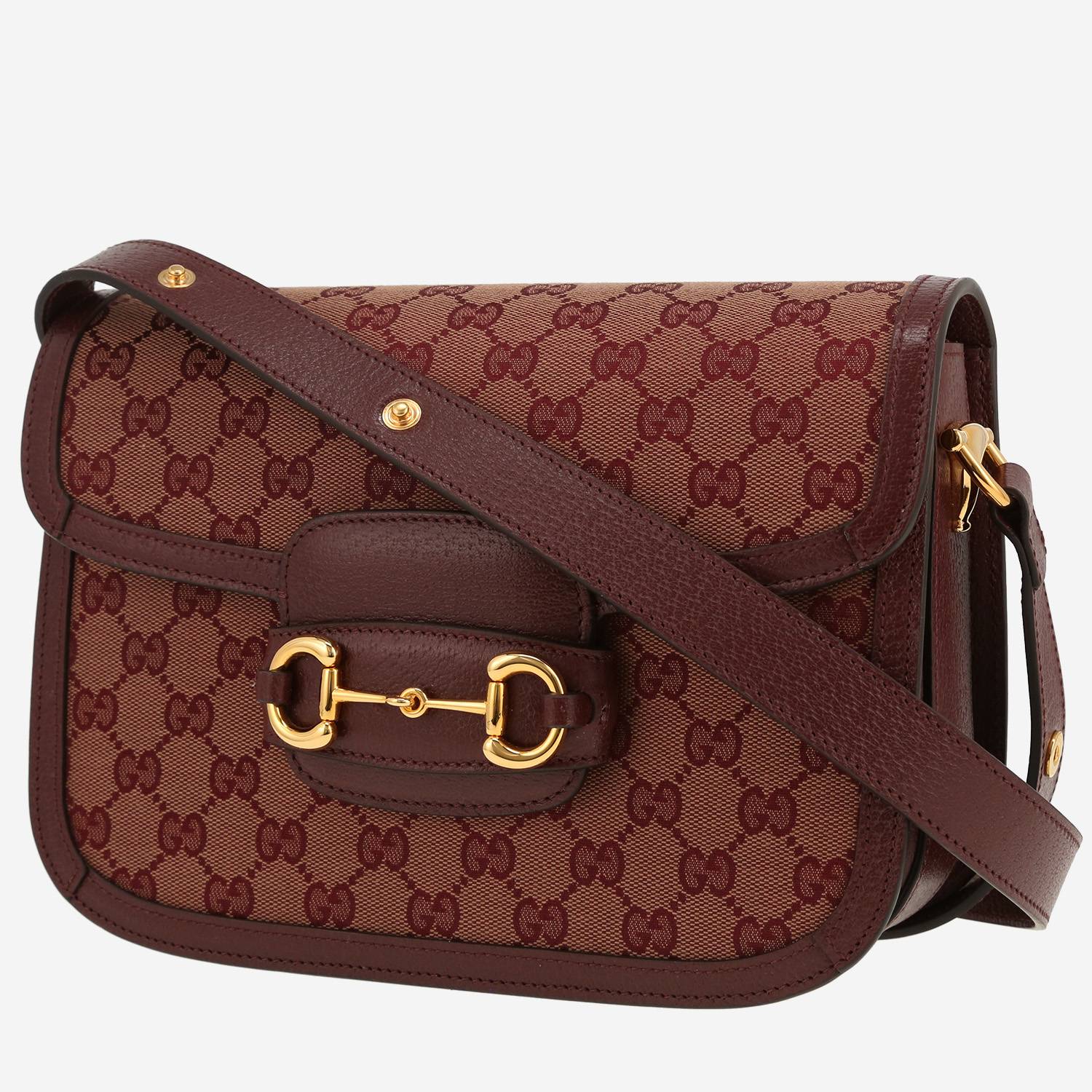 Borsa a tracolla Gucci  1955 Horsebit in tela "sûpreme GG" bordeaux e pelle bordeaux