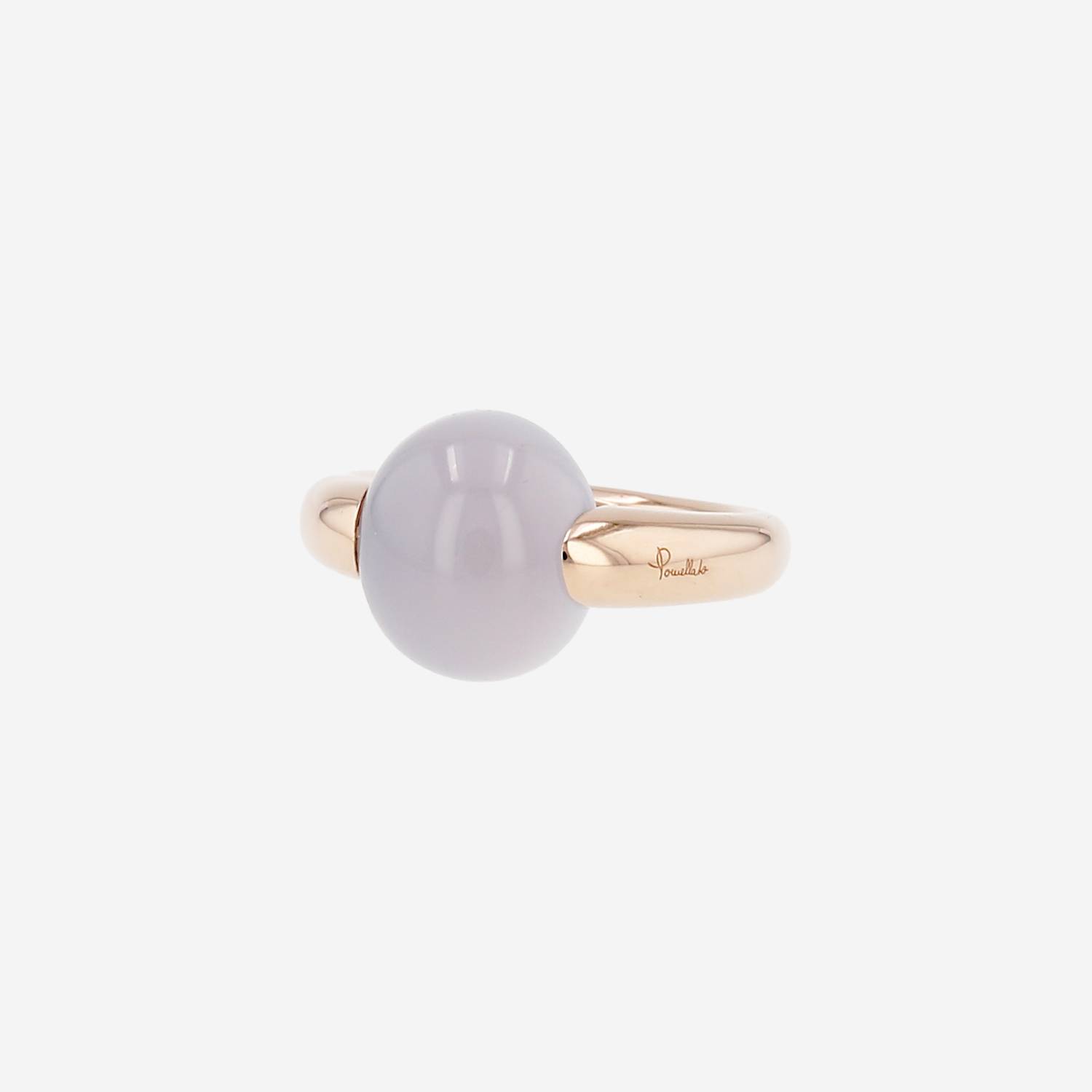 Bague Pomellato Luna petit modèle en or rose et calcédoine