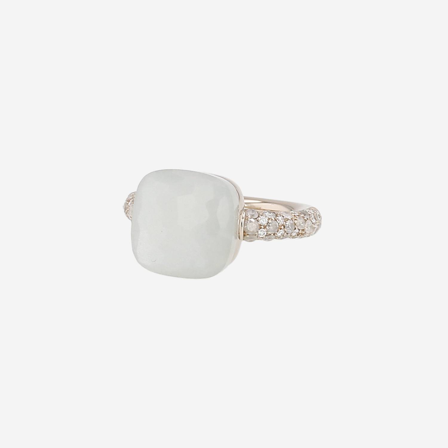 Pomellato Nudo ring in yellow gold, moonstone and icy diamonds