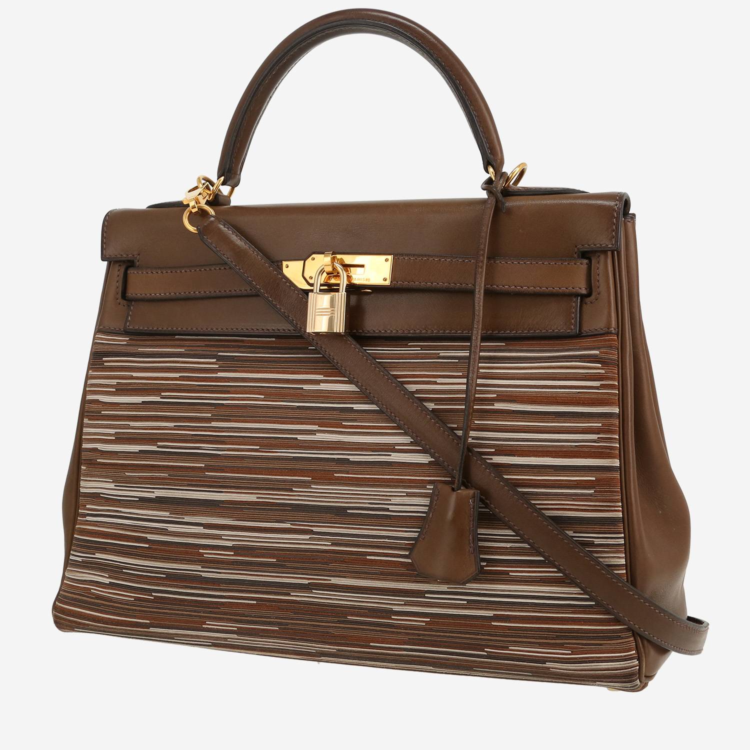 Hermès  Kelly 32 cm handbag  in olive green Barenia leather  and vibrato leather