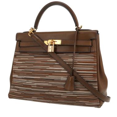 Borsa Hermès  Kelly 32 cm in pelle Barenia verde oliva e pelle vibrato